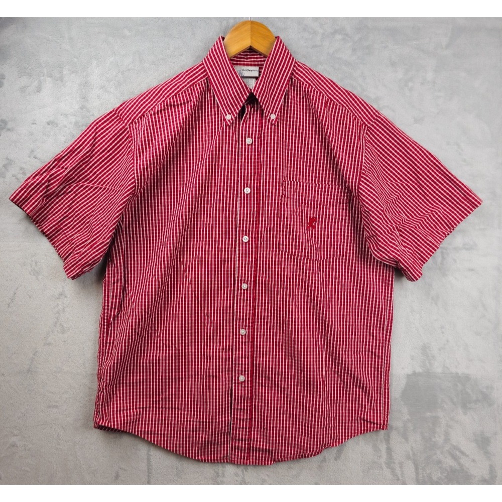 Walt Disney Mickey Mouse Shirt‎ Size Medium Red Gingham Check Short Sleeve
